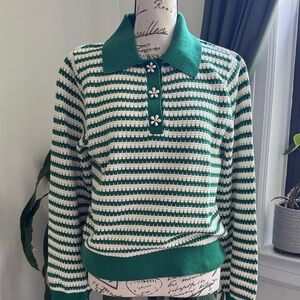 & Other Stories Green and Cream Striped Sweater
